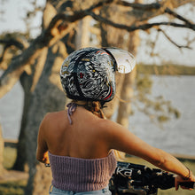 Load image into Gallery viewer, DOT Approved Daytona Cruiser Open Face Motorcycle Helmet - Men, Women & Youth - With Visor & Graphics - W/ Tribal