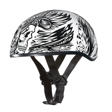 Load image into Gallery viewer, DOT Approved Daytona Motorcycle Half Face Helmet - Skull Cap Graphics for Men & Women, Scooters, ATVs, UTVs & Choppers - W/ Live Fast
