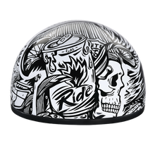 Load image into Gallery viewer, DOT Approved Daytona Motorcycle Half Face Helmet - Skull Cap Graphics for Men & Women, Scooters, ATVs, UTVs & Choppers - W/ Live Fast