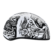 Load image into Gallery viewer, DOT Approved Daytona Motorcycle Half Face Helmet - Skull Cap Graphics for Men & Women, Scooters, ATVs, UTVs & Choppers - W/ Live Fast