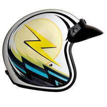 Load image into Gallery viewer, DOT Approved Daytona Cruiser Open Face Motorcycle Helmet - Men, Women & Youth - With Visor & Graphics - W/ Lightning