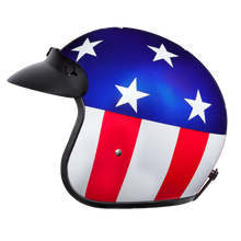 Load image into Gallery viewer, DOT Approved Daytona Cruiser Open Face Motorcycle Helmet - Men, Women & Youth - With Visor & Graphics - W/ Captain America