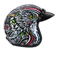 Load image into Gallery viewer, DOT Approved Daytona Cruiser Open Face Motorcycle Helmet - Men, Women & Youth - With Visor & Graphics - W/ Tribal