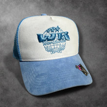 Load image into Gallery viewer, WR Globe Trucker Hat - Sky Blue Suede

