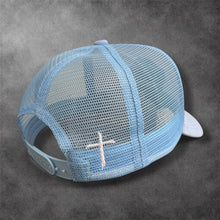 Load image into Gallery viewer, WR Globe Trucker Hat - Sky Blue Suede
