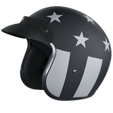 Load image into Gallery viewer, DOT Approved Daytona Cruiser Open Face Motorcycle Helmet - Men, Women &amp; Youth - With Visor &amp; Graphics - W/ Captain America Stealth
