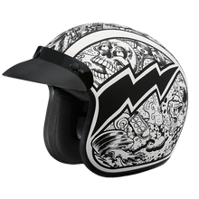 Load image into Gallery viewer, DOT Approved Daytona Cruiser Open Face Motorcycle Helmet - Men, Women &amp; Youth - With Visor &amp; Graphics - W/ Graffiti
