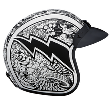 Load image into Gallery viewer, DOT Approved Daytona Cruiser Open Face Motorcycle Helmet - Men, Women &amp; Youth - With Visor &amp; Graphics - W/ Graffiti
